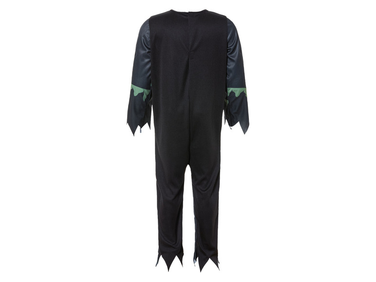 Costume d'Halloween noir avec des détails verts.