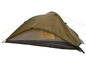 Une tente verte avec une moustiquaire, idéale pour le camping.
