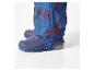 Pantalon de pluie bleu avec imprimé Spiderman et bottes assorties.