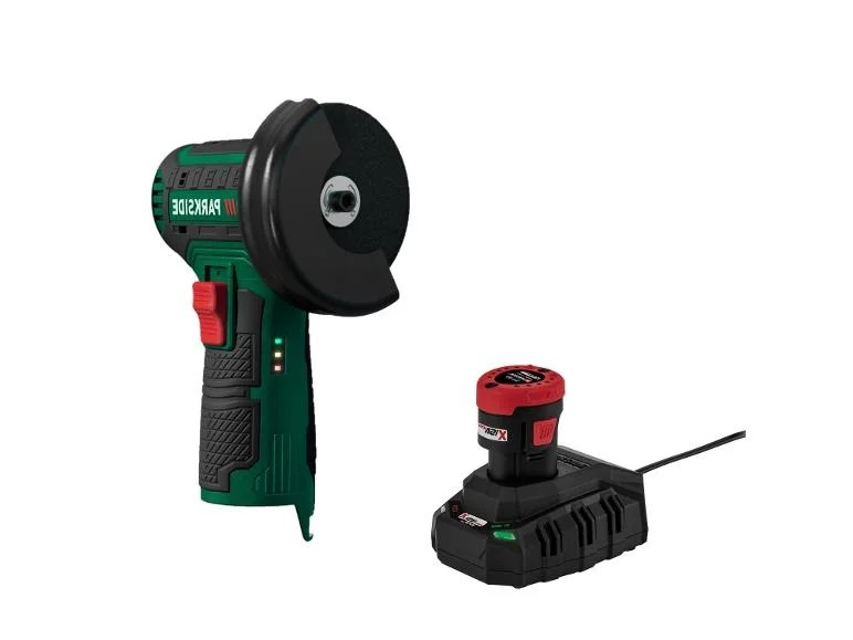 Meuleuse d'angle Parkside avec batterie et chargeur.