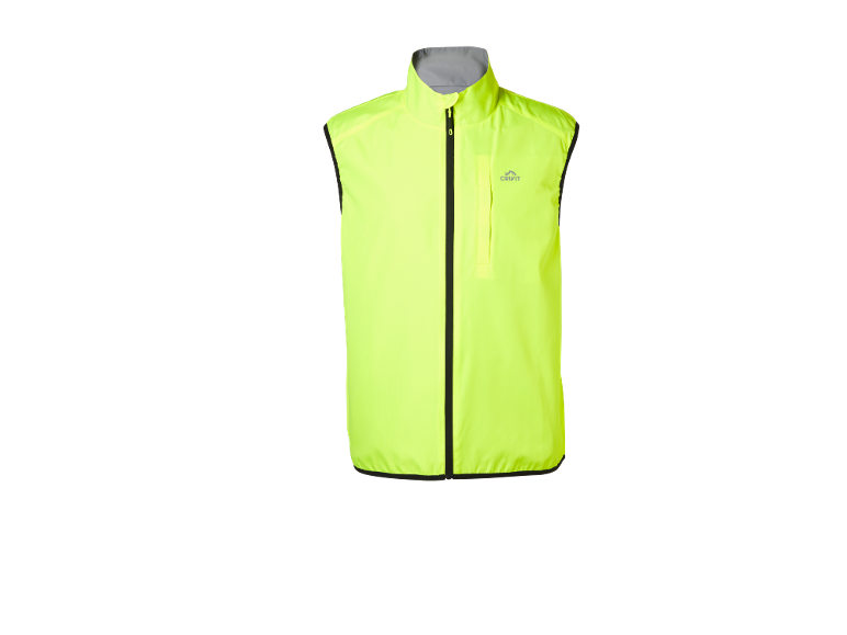 Gilet de sport sans manches jaune fluo avec fermeture éclair.
