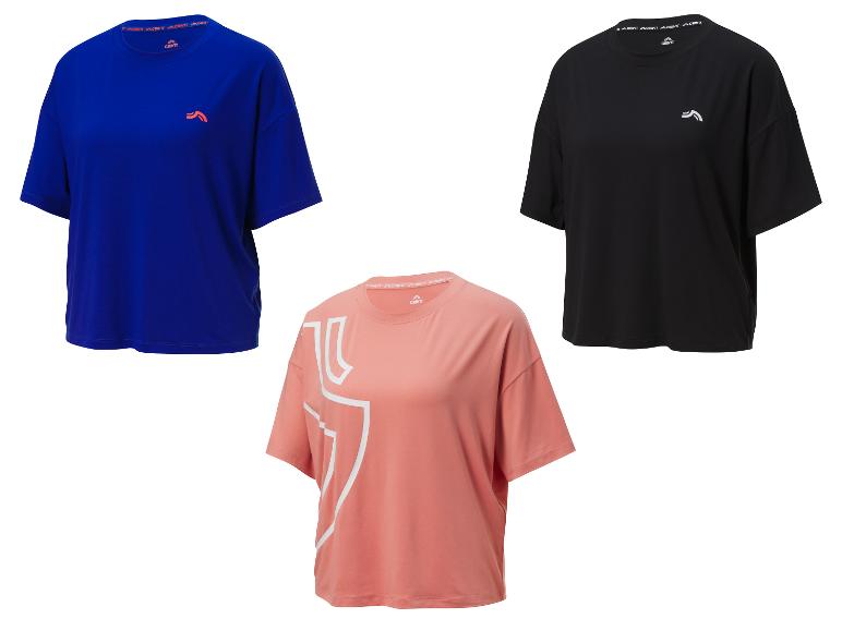 Trois t-shirts Crivit de couleurs différentes.