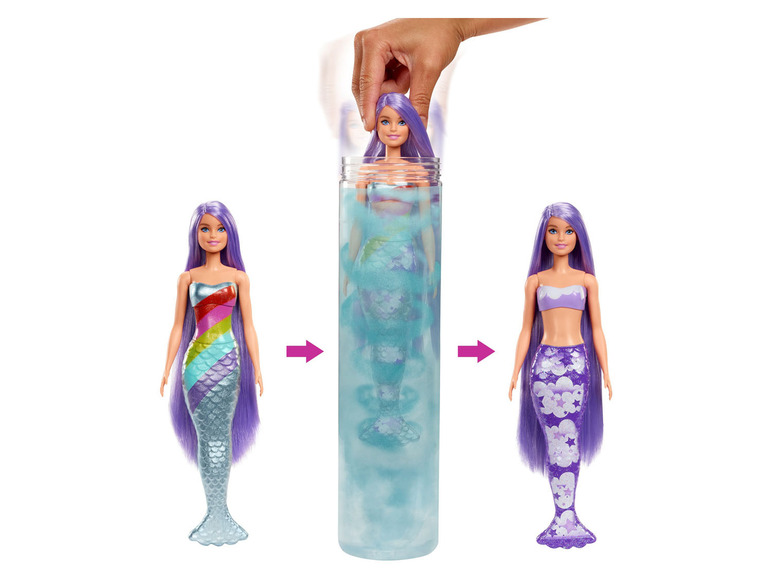 Poupée Barbie qui se transforme de sirène en humaine dans l'eau.