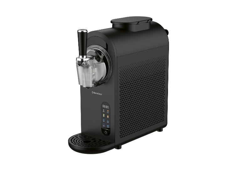 Machine à glace noire avec écran numérique et distributeur.