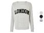 Un sweat-shirt gris à manches longues avec l'inscription 'LONDON'.