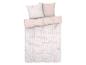 Housse de couette beige avec un motif rayé et taies d'oreiller assorties.