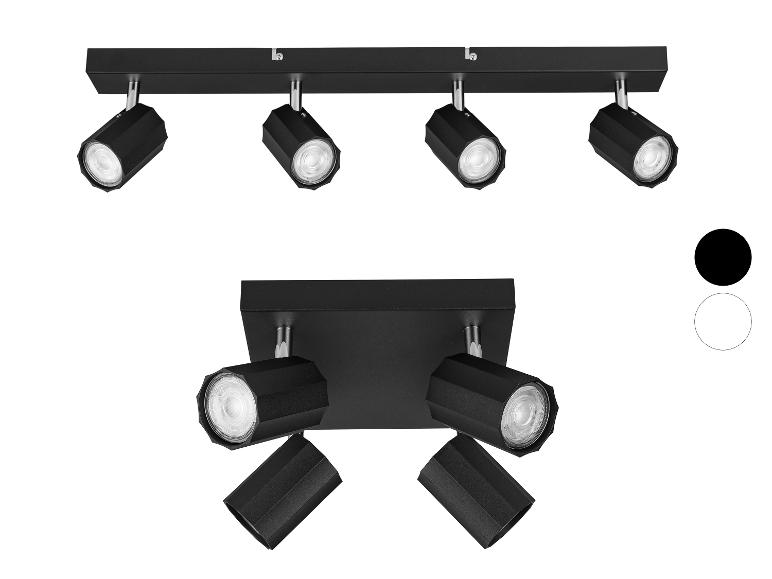 Deux luminaires LED noirs à quatre lumières.