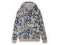 Sweat-shirt beige à capuche avec impression graffiti bleu.