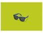 Lunettes de soleil bleues avec verres foncés sur fond vert lime.