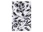 Couverture blanche avec un motif floral noir.