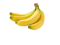 Un régime de bananes jaunes et vertes sur fond noir.