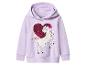 Sweat à capuche violet pour enfant avec une licorne et un cœur à paillettes.