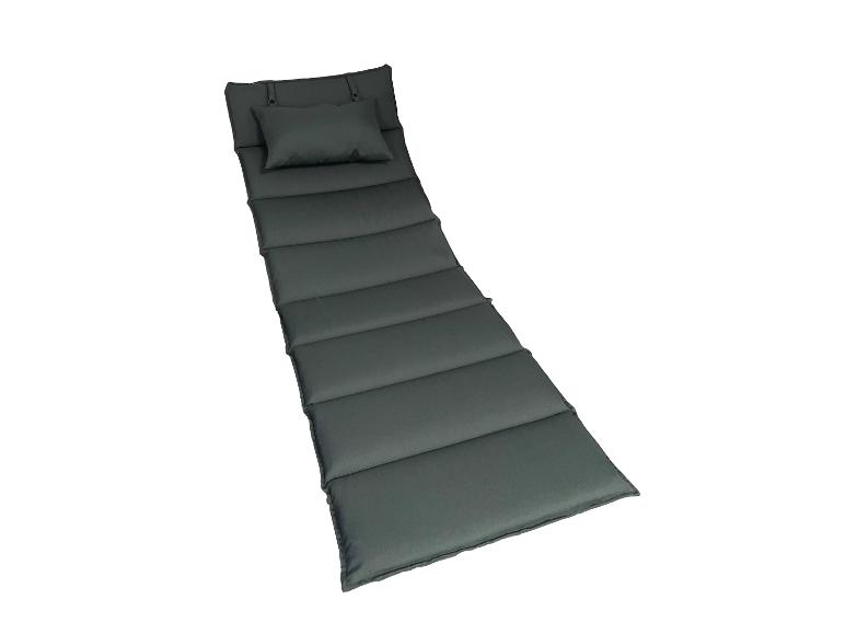 Coussin de transat pliable gris foncé avec un petit oreiller.