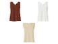 Trois hauts pour femmes : marron et blanc avec col en V en dentelle, beige avec broderie.
