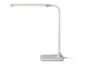 Lampe de bureau LED blanche avec bras flexible et base rectangulaire.