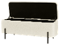 Banc de rangement sherpa blanc avec couvercle ouvert et pieds noirs.