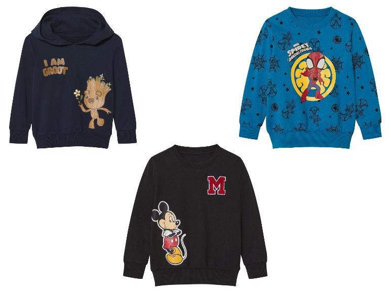Sweatshirts enfant: Groot, Spiderman, Mickey.