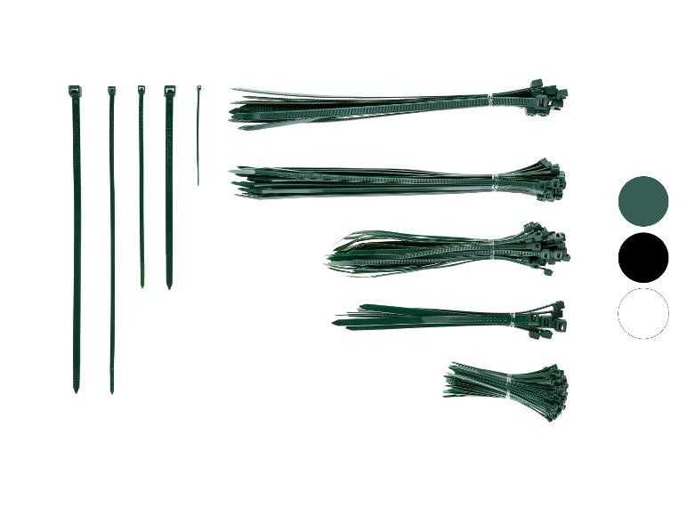 Serre-câbles verts de différentes tailles, marqués 'PARKSIDE'.