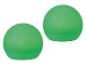 Deux boules lumineuses vertes sur fond blanc.