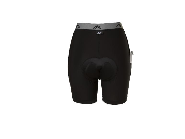 Short de cyclisme noir avec ceinture grise et assise rembourrée, vu de dos.