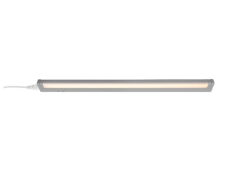 Lampe LED argentée avec prise.