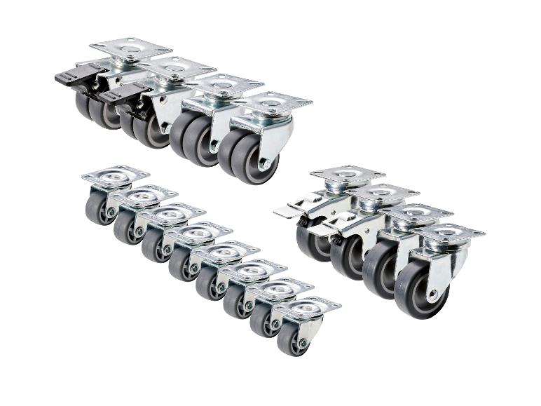 Plusieurs roulettes de différentes tailles et styles, isolées sur fond blanc.