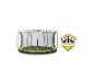 Trampoline de jardin avec filet de sécurité et système de protection des pieds.