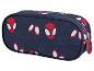 Trousse de toilette bleue avec motif de masque de super-héros rouge et bleu.