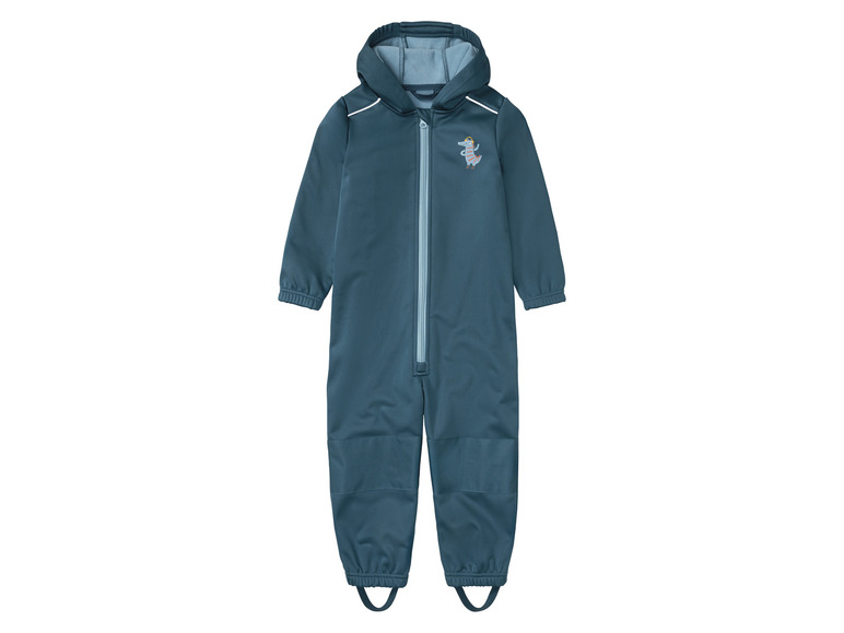 Une combinaison bleu foncé à capuche pour enfants.