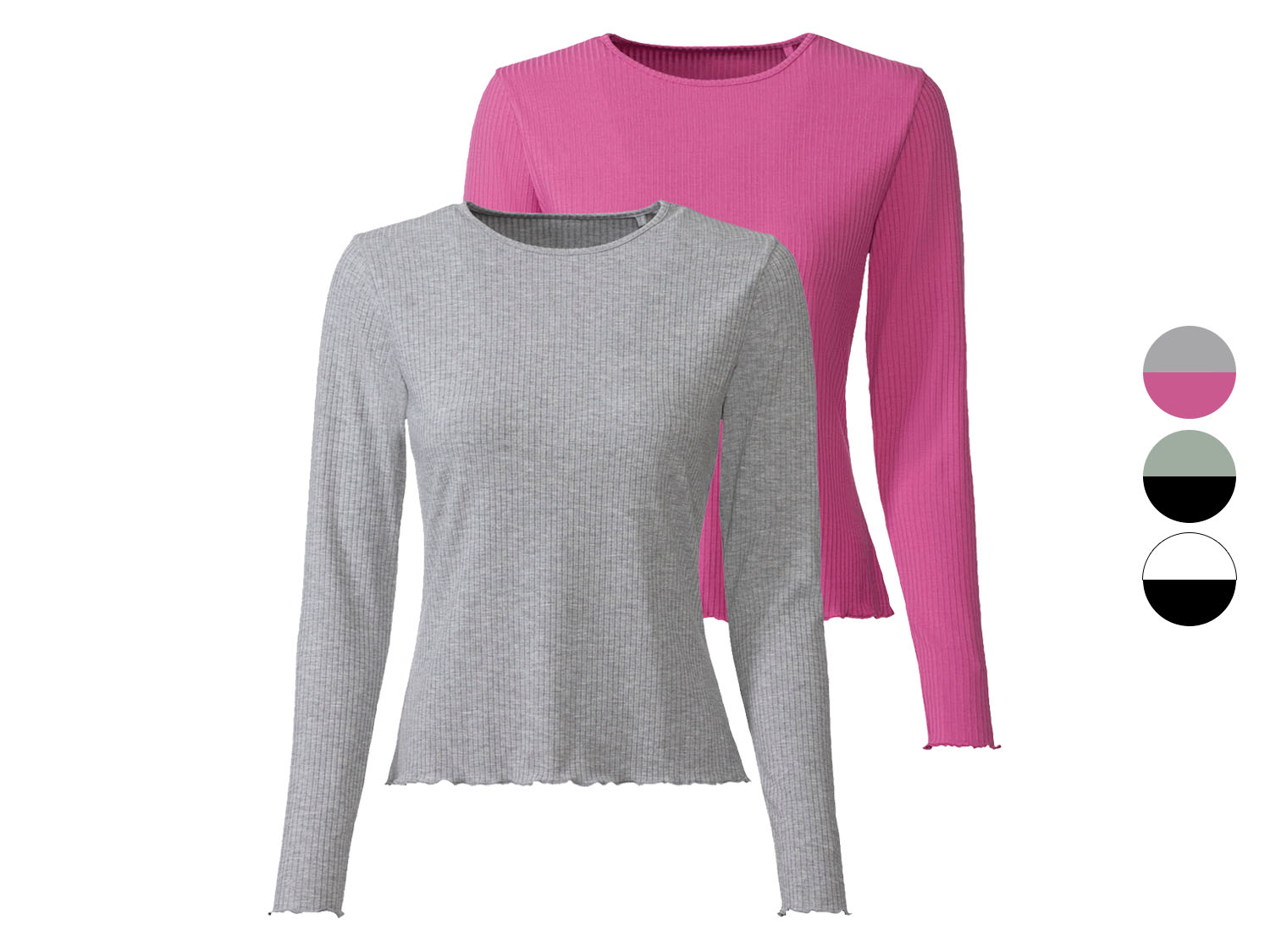esmara® Lot de 2 t-shirts côtelés à manches longues femme