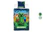 Parure de lit Minecraft avec personnages et logo.