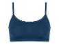 Un soutien-gorge de sport bleu foncé avec une délicate bordure en dentelle.