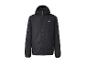 Veste de sport noire à capuche et fermeture éclair, avec des détails en maille verte.