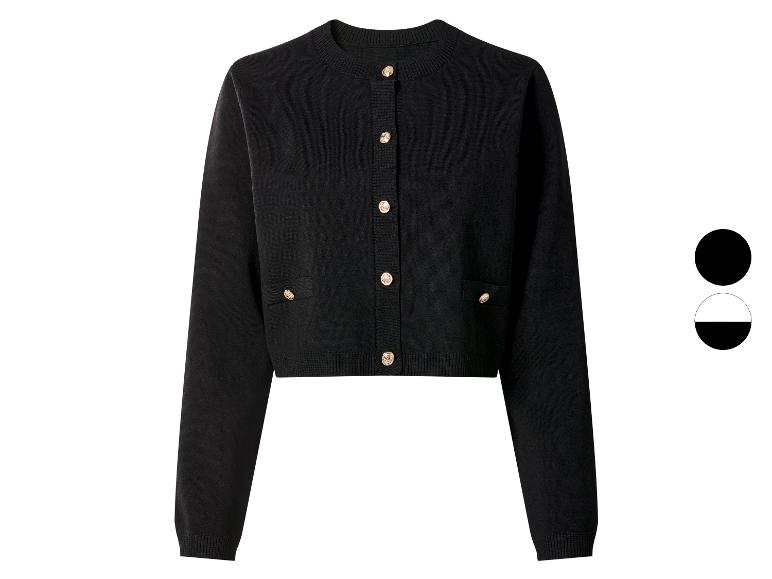 Cardigan noir court avec boutons dorés et fausses poches