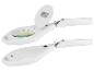Lampe loupe LED blanche avec bras réglable, montrant les vues ouverte et fermée.