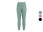 Pantalon de jogging vert avec cordon de serrage et logo, avec options de couleur violet et noir.