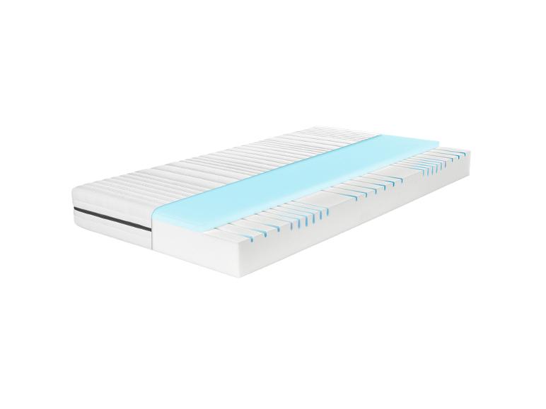 Coupe transversale d'un matelas avec mousse et ressorts.