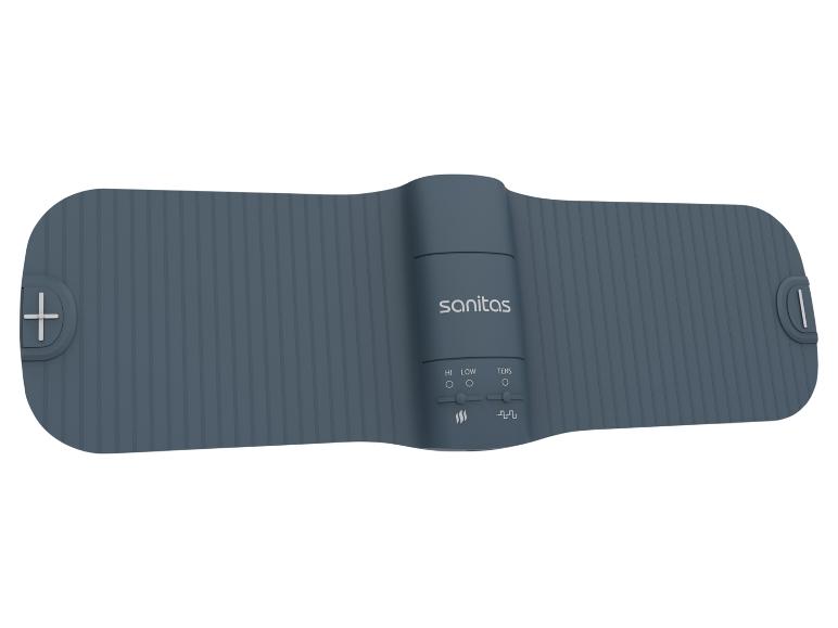 Ceinture de stimulation musculaire grise avec commandes de chaleur et TENS.
