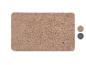 Tapis de bain beige avec logo et deux échantillons de couleur sur le côté droit.