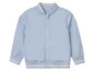 Une veste bomber bleu clair avec des rayures blanches.