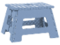 Tabouret pliable bleu à pois blancs.