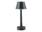 Une lampe grise avec un abat-jour rond.