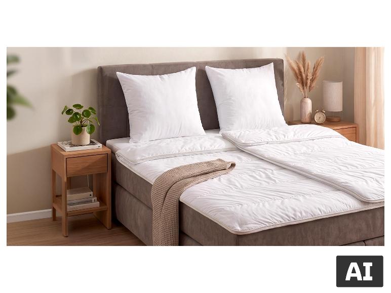 Oreillers et couette LIVARNO home sur un lit douillet. [image générée par l'IA]
