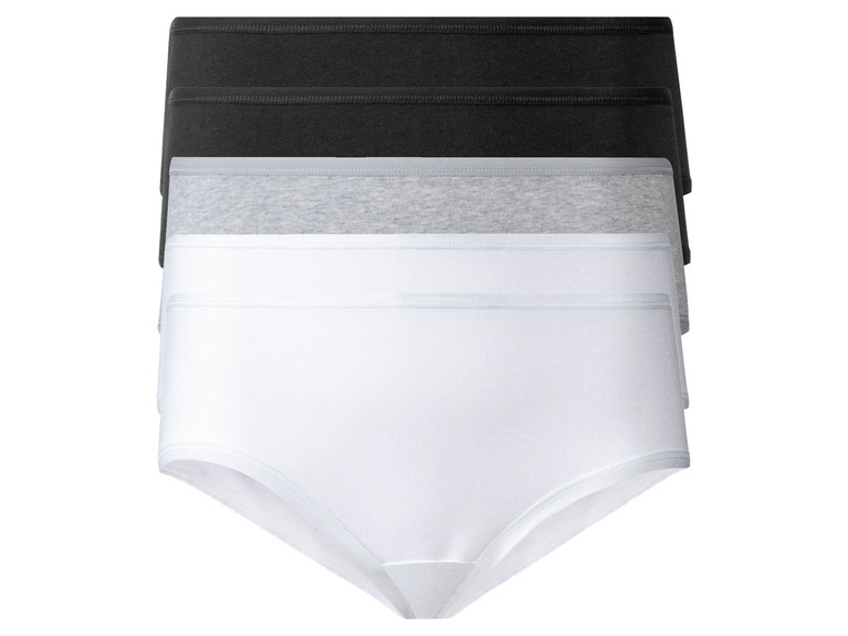 Trois paires de culottes blanches, grises et noires.