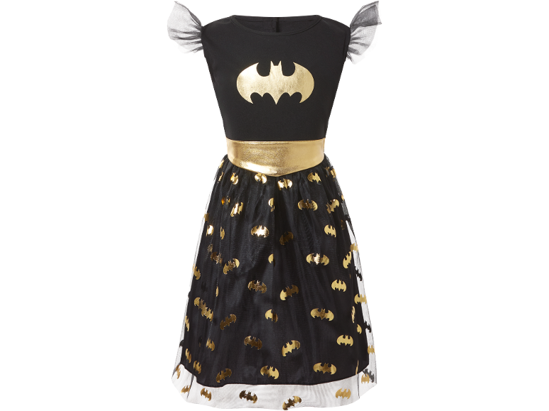 Robe enfant noire avec logo Batman doré et jupe en tulle