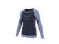 Maillot thermique à manches longues gris foncé avec des accents et motifs bleu clair.