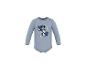Body bébé bleu clair à manches longues avec motif Mickey Mouse et lettres.