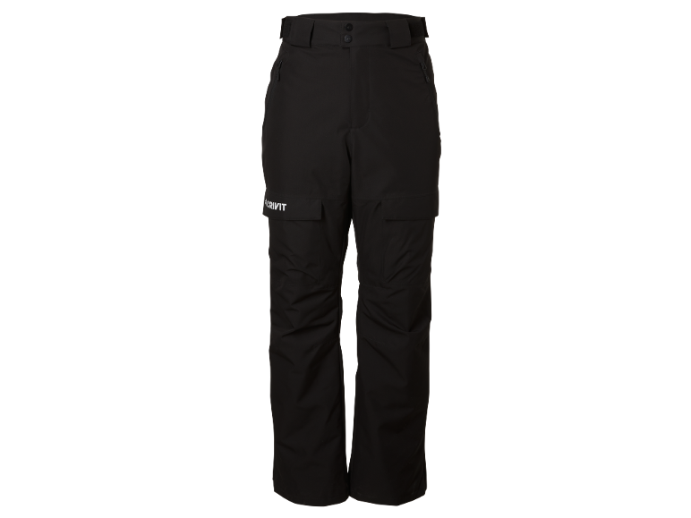 Pantalon de ski noir avec poches et taille ajustable.