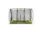 Trampoline rectangulaire avec filet de sécurité et détails vert lime