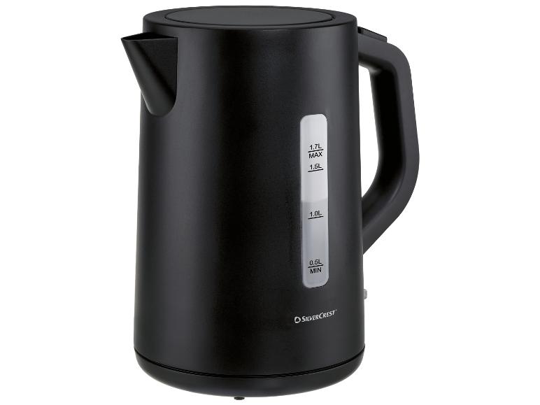 Bouilloire Silvercrest noire d'une capacité de 1,7 L avec indicateur de niveau d'eau.
